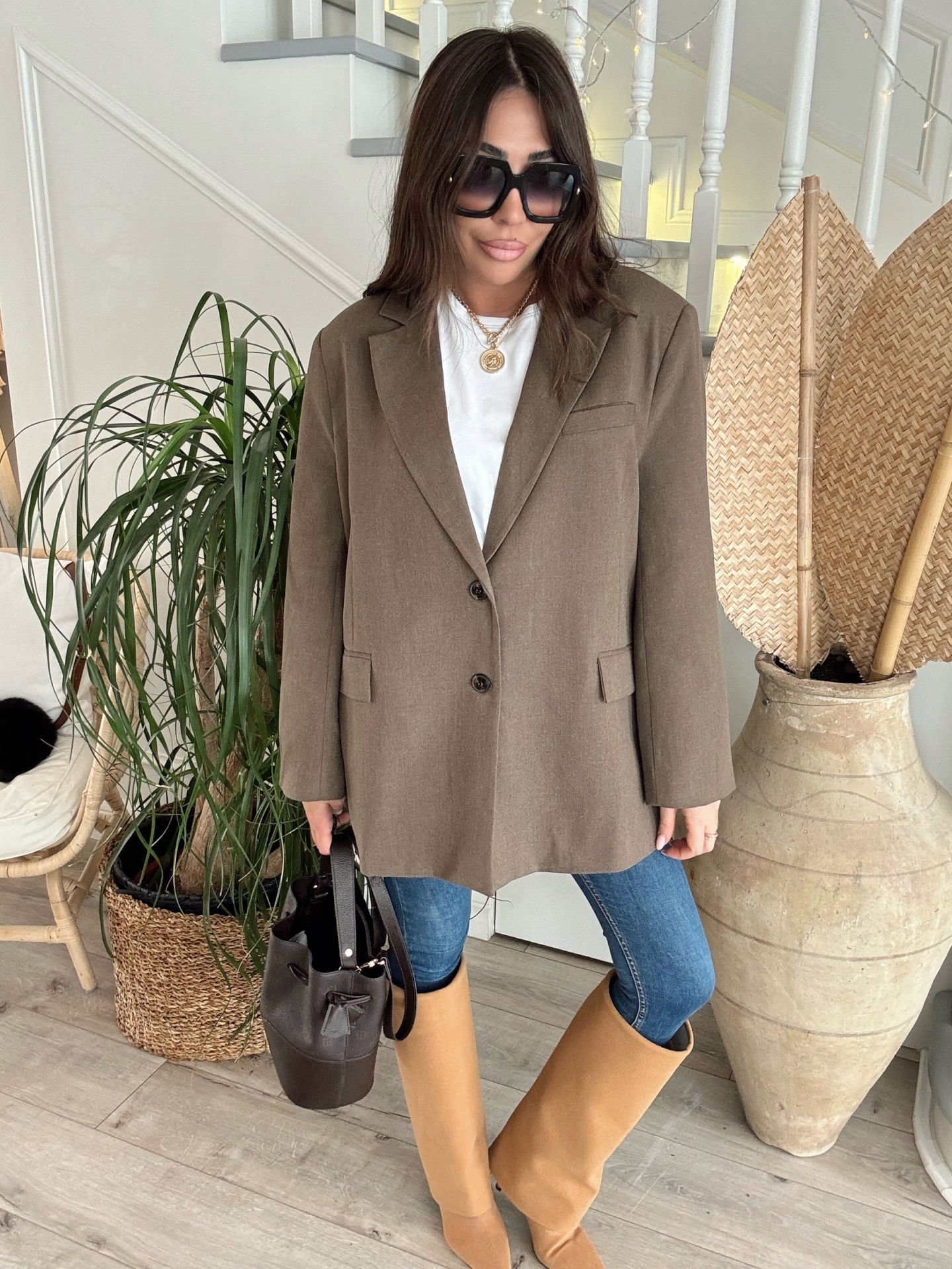 Maskülen kahve blazer ceket