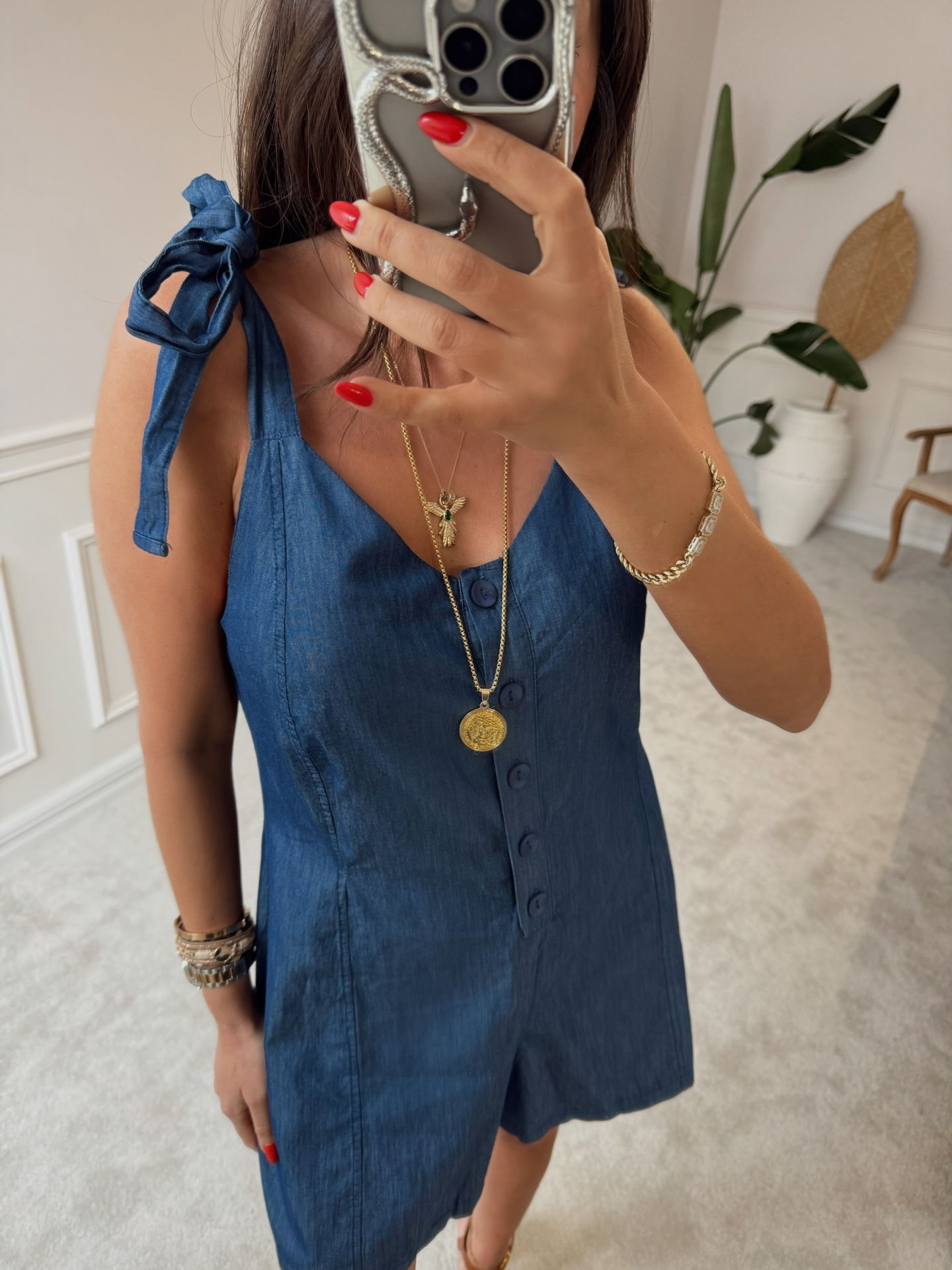 Bağlamalı Denim Tulum