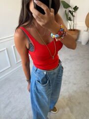 Kaşkorse U Yaka Fitilli Atlet Narçiçeği