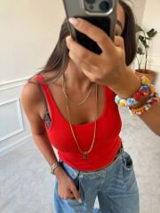 Kaşkorse U Yaka Fitilli Atlet Narçiçeği