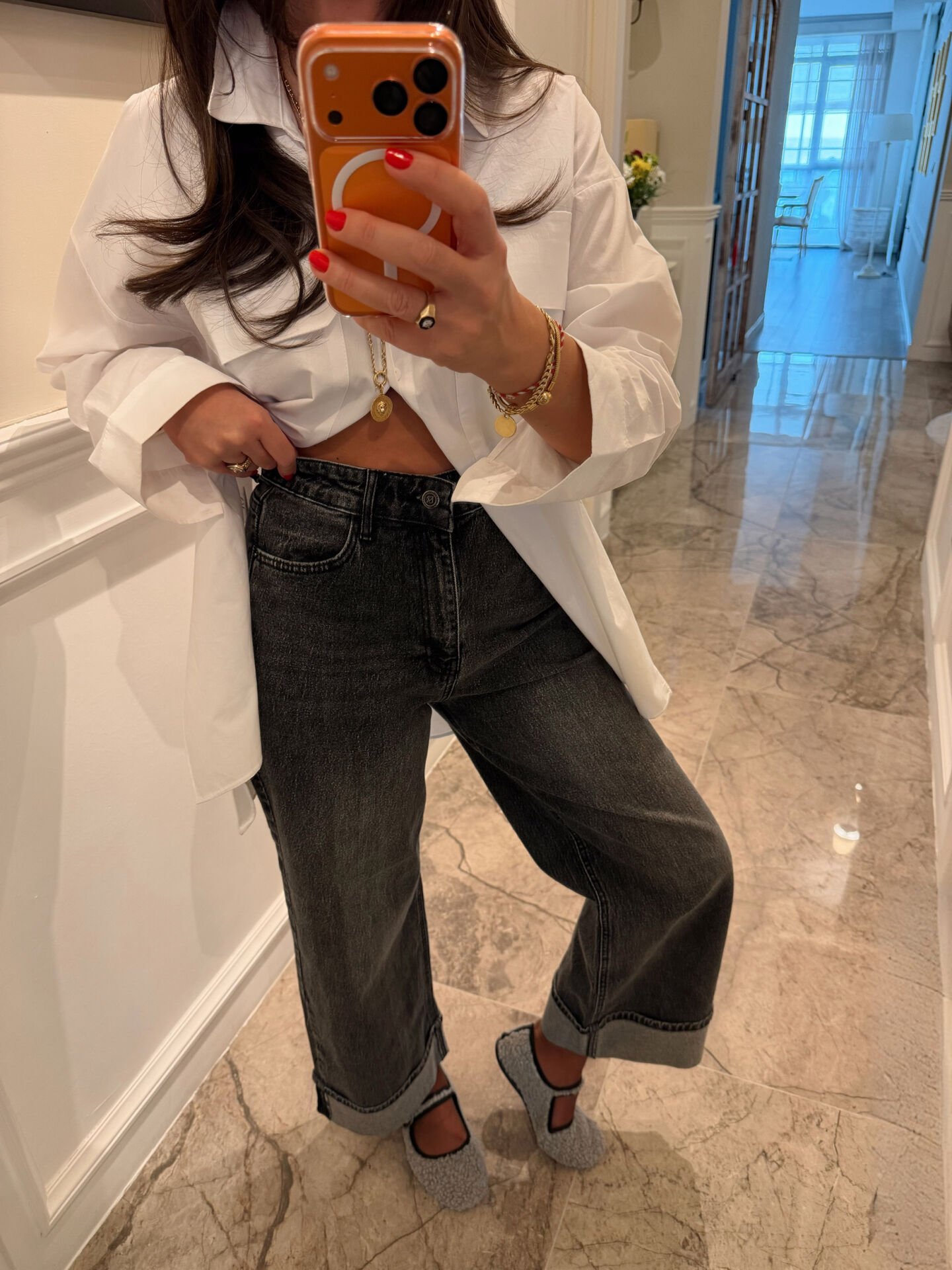 Katlamalı antrasit jean