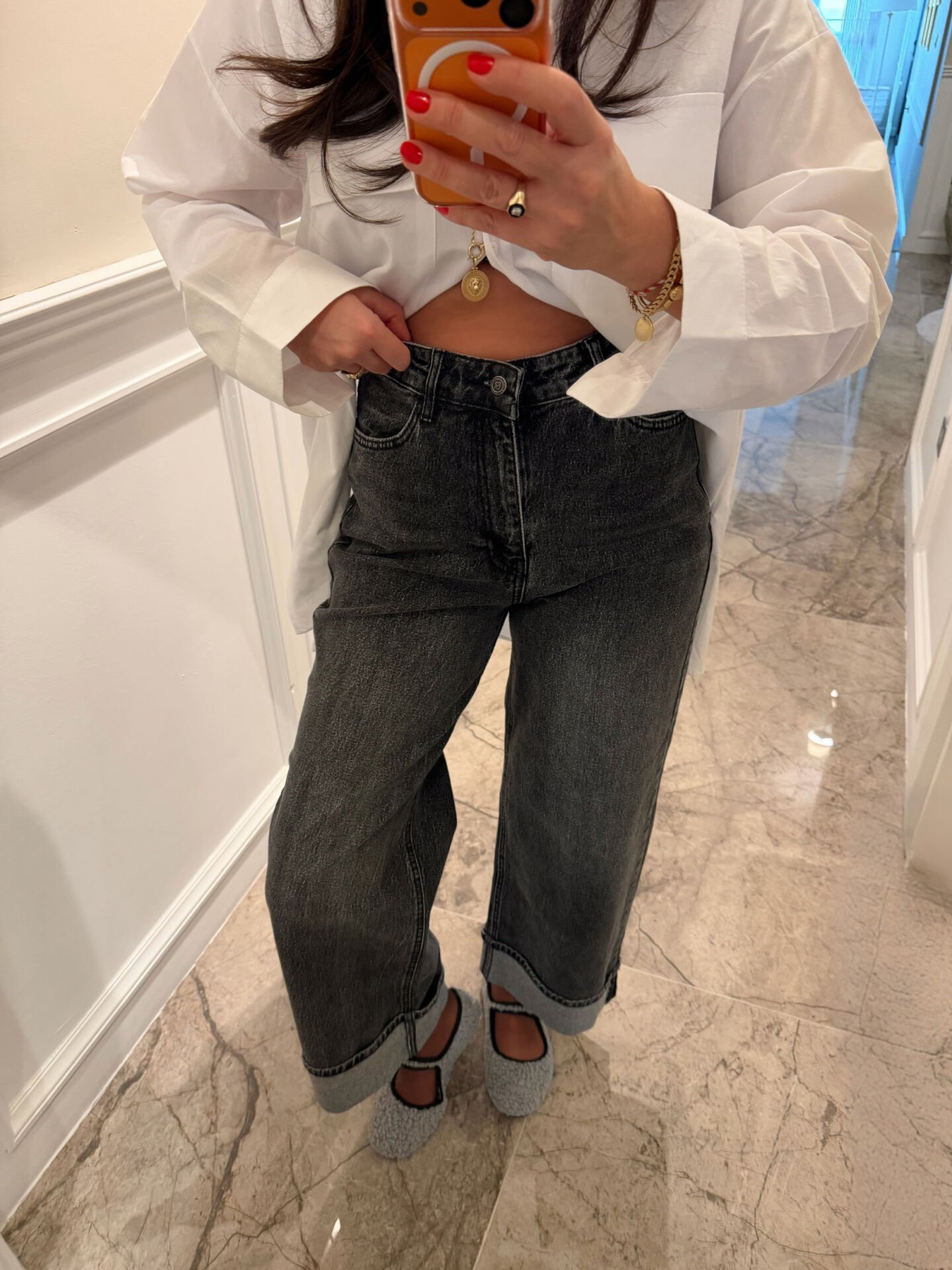 Katlamalı antrasit jean