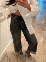 Katlamalı antrasit jean