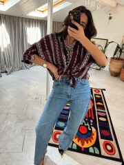 Nakışlı Otantik Gömlek Bordo