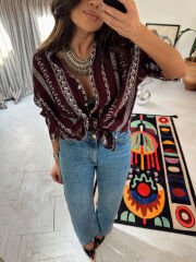 Nakışlı Otantik Gömlek Bordo