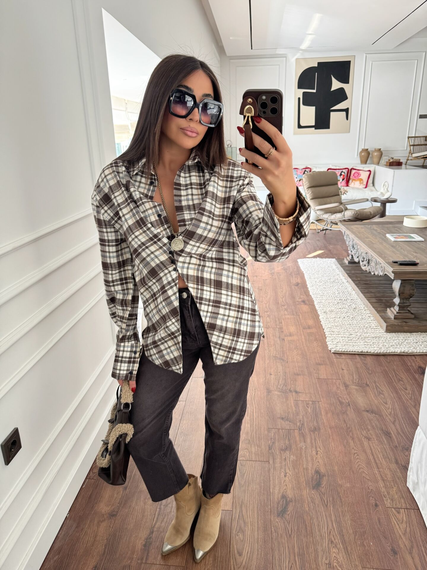 Kelebek Tasarım Gömlek Kahve