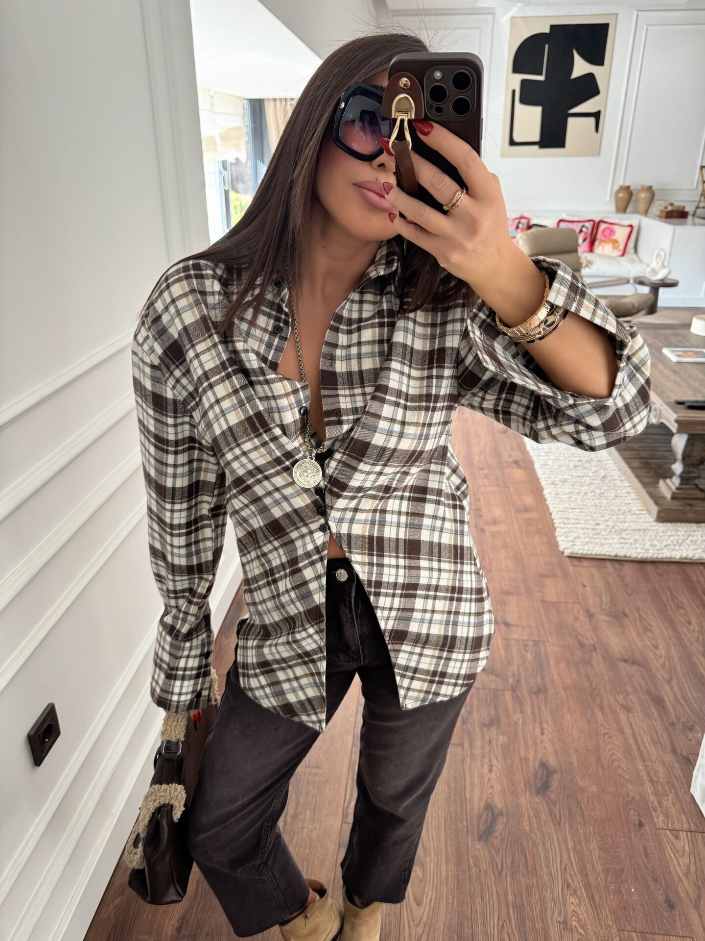 Kelebek Tasarım Gömlek Kahve