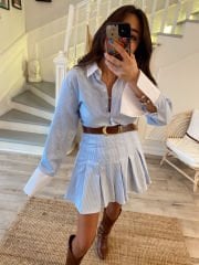 Poplin çizgili kolej elbise