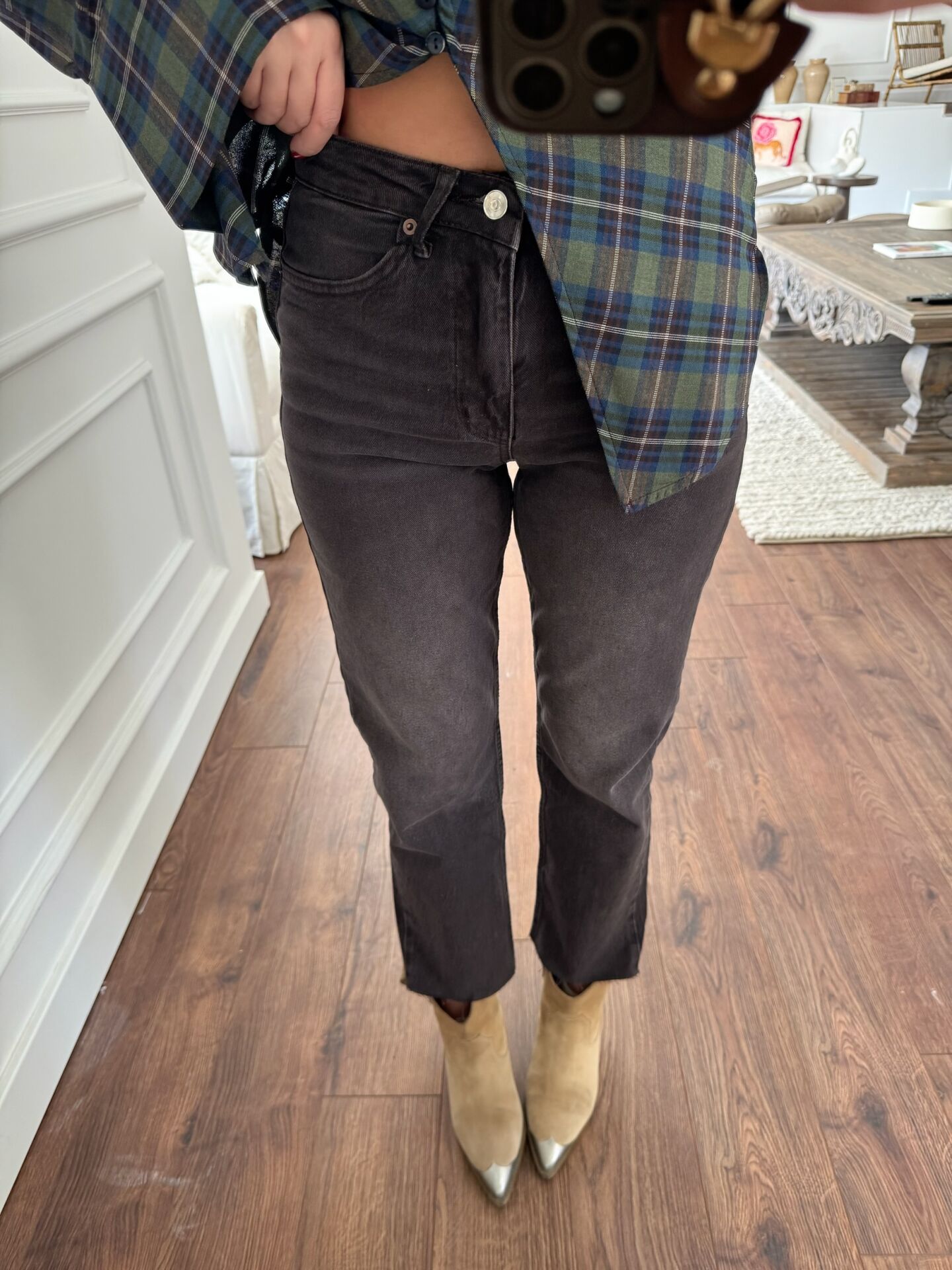 Zara likralı boyfit kahve jean