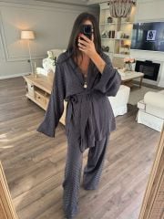 PREMIUM Seri, Tiril Saten Kumaş Kimono & Pantolon Takım