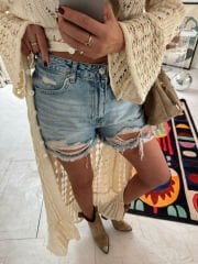 Eskitme Püsküllü Şort