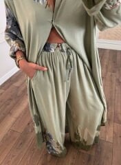 Pamuklu kumaş tunik & pantolon takım