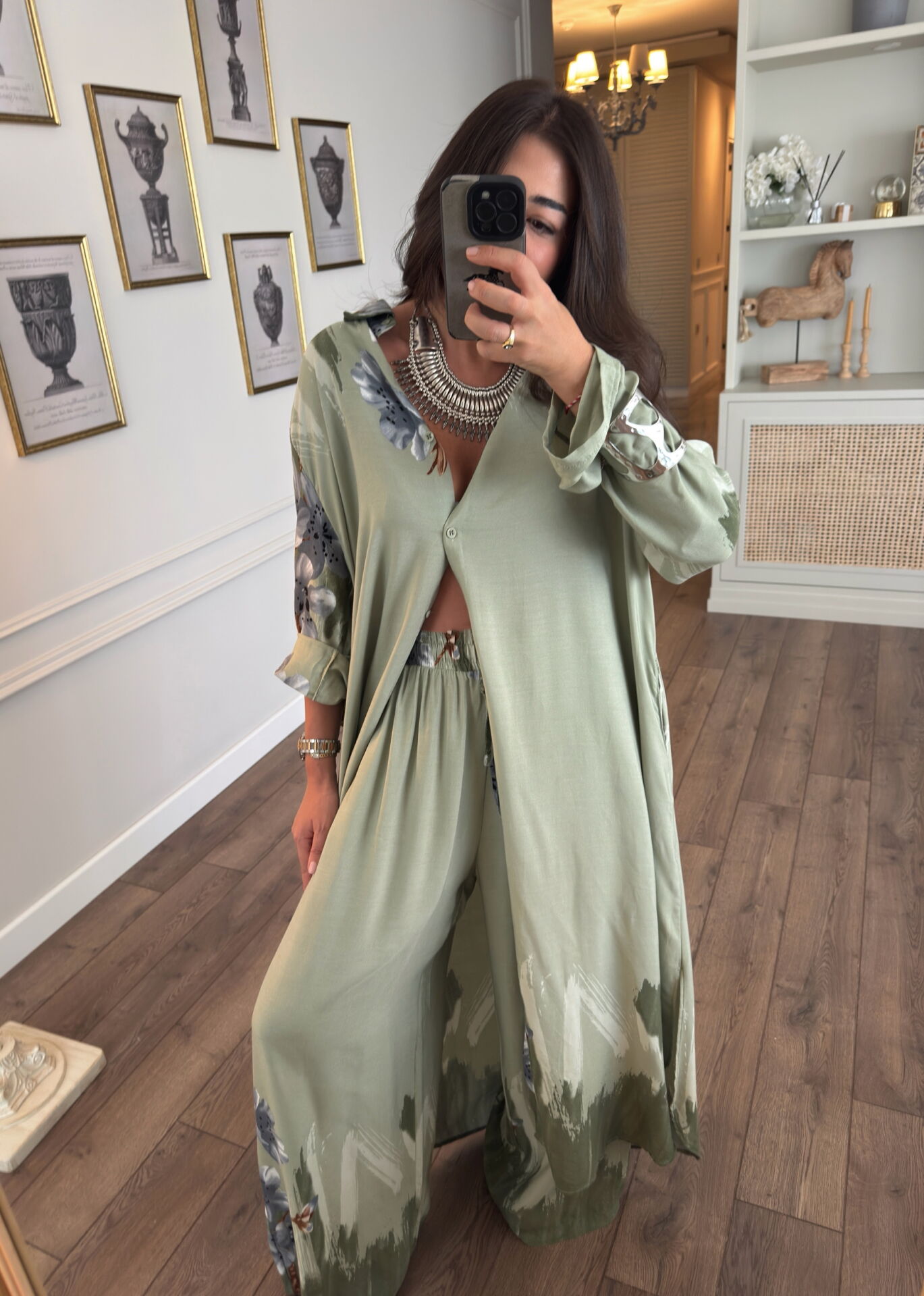 Pamuklu kumaş tunik & pantolon takım