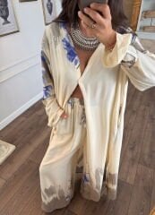 Pamuklu kumaş tunik & pantolon takım