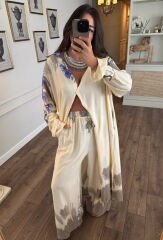 Pamuklu kumaş tunik & pantolon takım