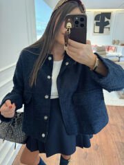 Lacivert kırçıllı kaşmir ceket