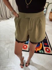 Crep Dantelli Şort Haki