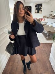 Zara lacivert pileli yüksek bel kolej etek