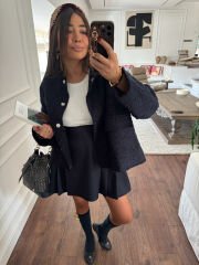 Zara lacivert pileli yüksek bel kolej etek