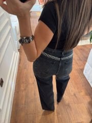 Kar Yıkamalı Taşlı Antrasit Jean