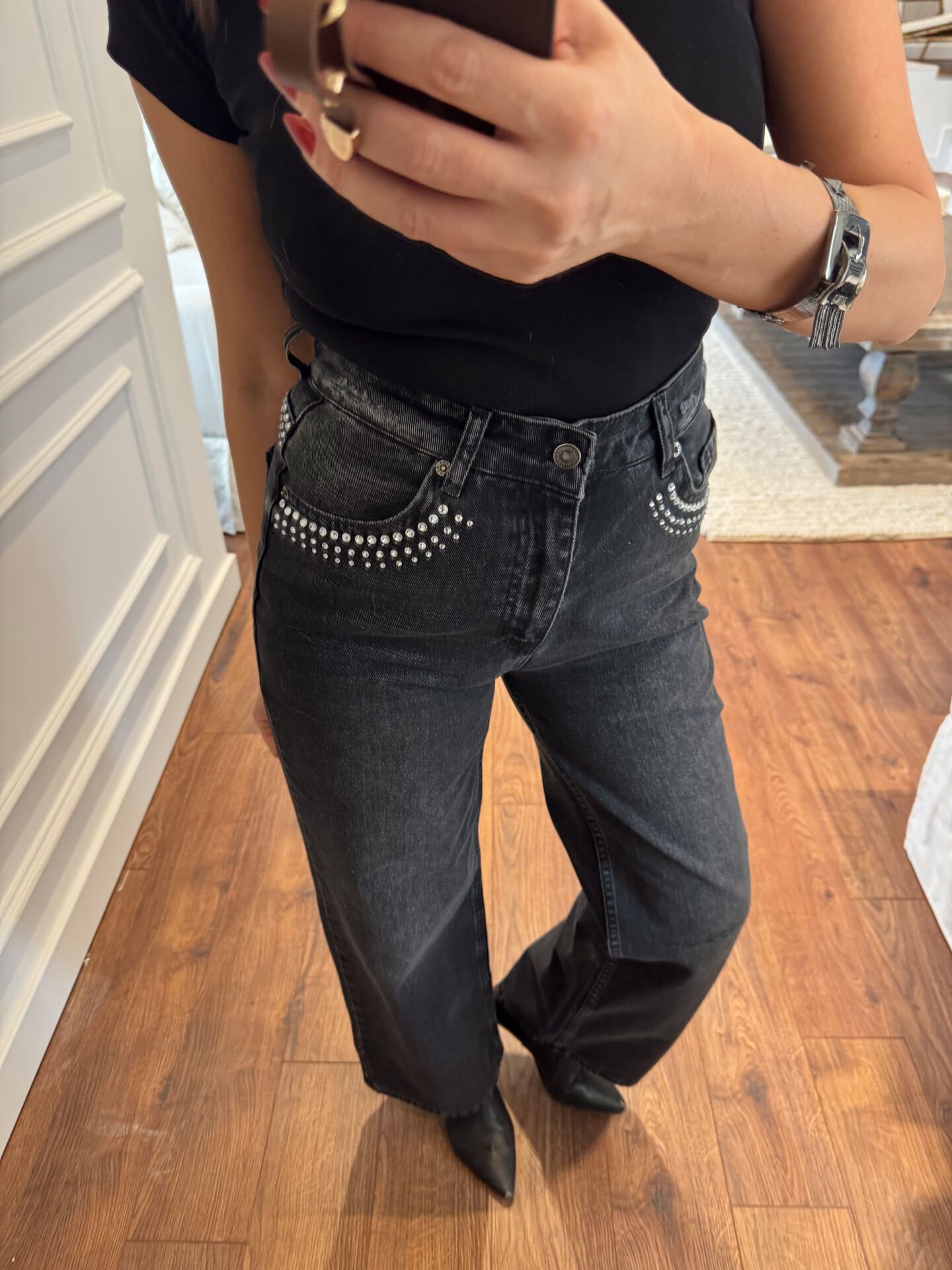 Kar Yıkamalı Taşlı Antrasit Jean