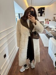 Çift taraflı güderi kürklü palto haki