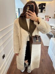 Çift taraflı güderi kürklü palto haki