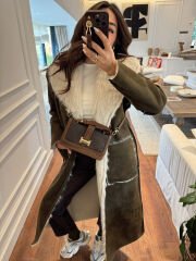 Çift taraflı güderi kürklü palto haki