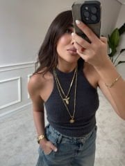 Halter yaka triko bluz