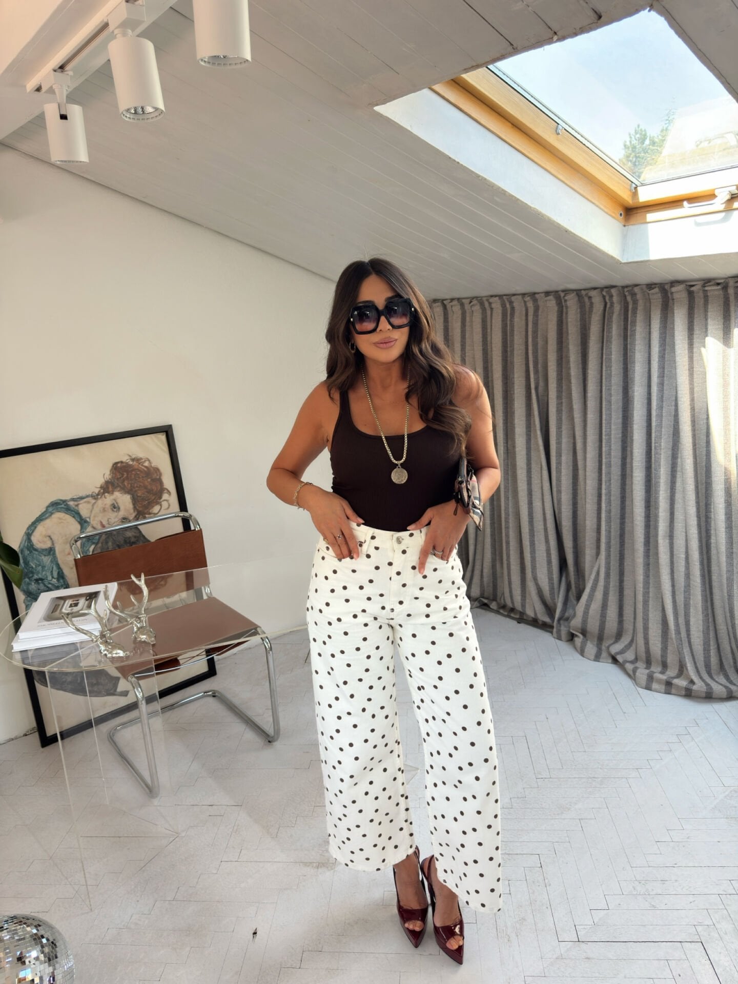 Culotte Kahve Puantiyeli Jean