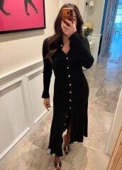 Düğmeli Triko Elbise