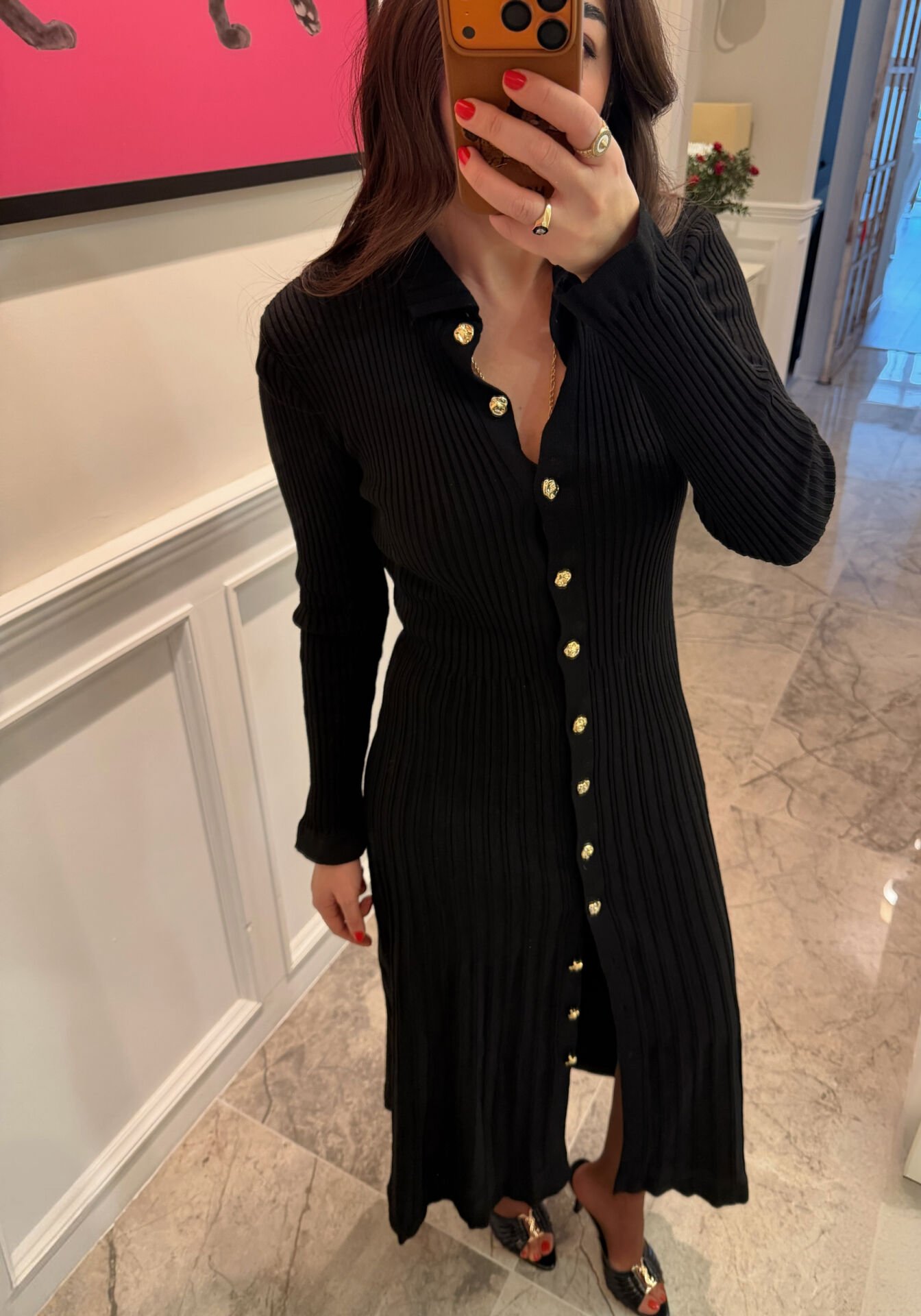 Düğmeli Triko Elbise