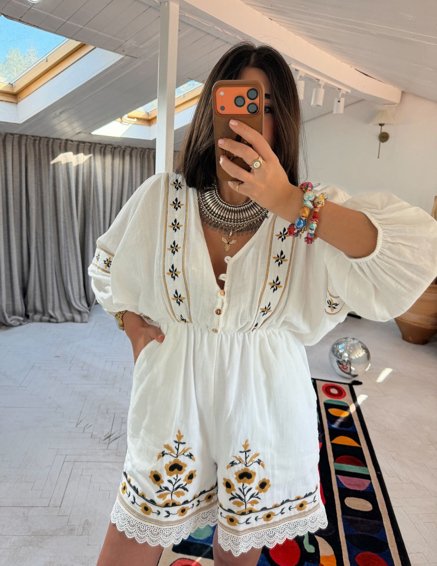 Nakışlı Keten Tulum