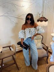 Poplin Puantiyeli Bluz