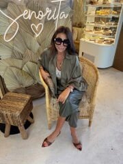 Olive Saten Bomber Ceket