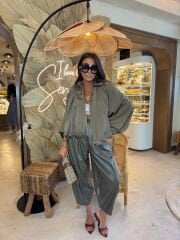 Olive Saten Bomber Ceket