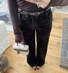 Kemerli kadife wide leg jean