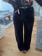 Kemerli kadife wide leg jean