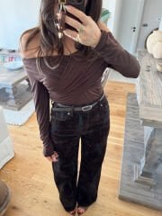 Kemerli kadife wide leg jean