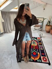 Merserize Kimono Elbise Kahve