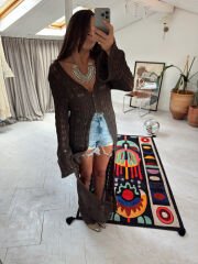 Merserize Kimono Elbise Kahve