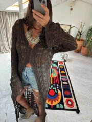 Merserize Kimono Elbise Kahve