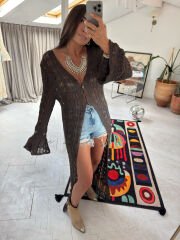 Merserize Kimono Elbise Kahve