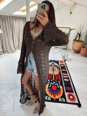 Merserize Kimono Elbise Kahve