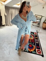 Merserize Kimono Elbise Bebe Mavi