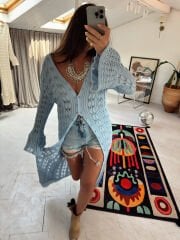 Merserize Kimono Elbise Bebe Mavi