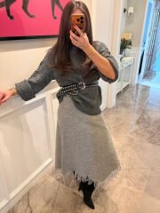 Püsküllü Asimetrik Triko Etek