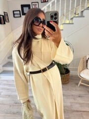 Taş merserize elbise& hırka 2’li takım