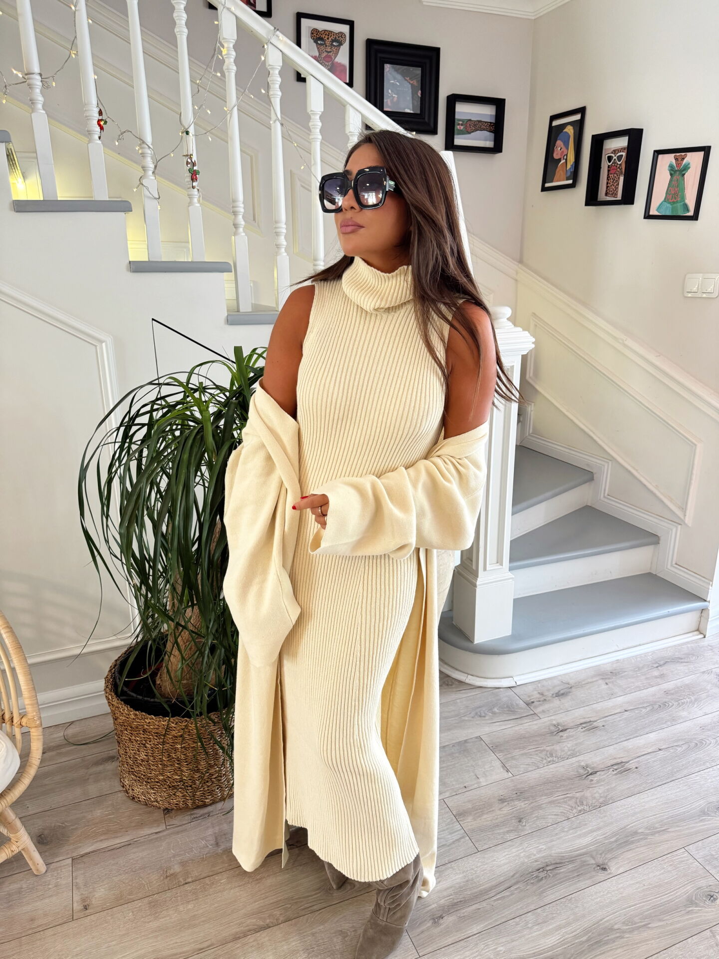 Taş merserize elbise& hırka 2’li takım