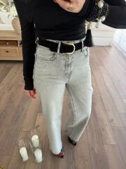 Süet kemerli fit jean